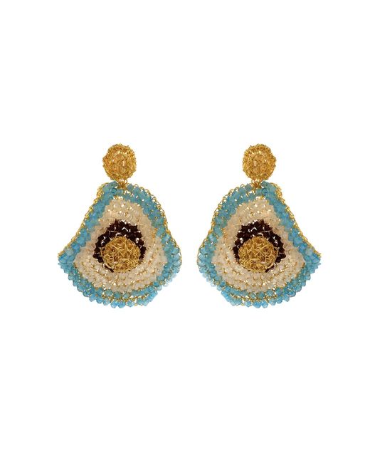 Lavish by Tricia Milaneze Green Blue & Brown Mix Buttercup Crystal Handmade Crochet Earrings