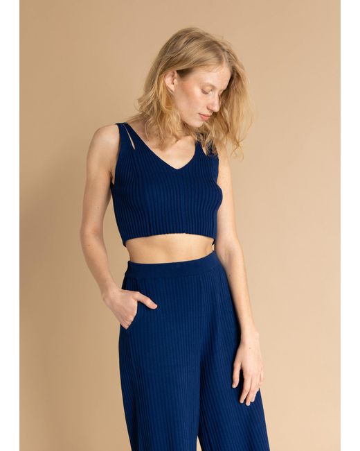 SALANIDA Blue Donna Ribbed Crop Top