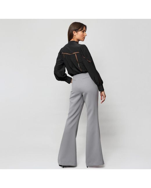 Solgo Atelier Gray Jessica Fit And Flare Crepe Pant With Pintuck Detail