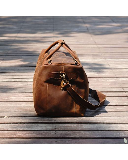 Touri Brown Genuine Leather Holdall Luggage Bag for men