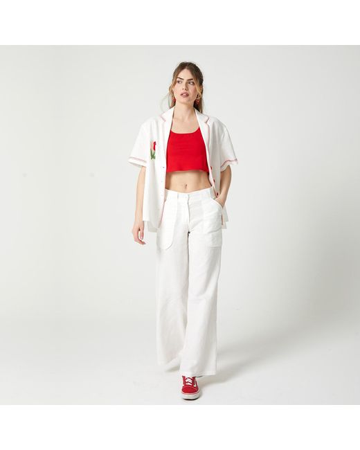 Lalipop Design White Straight Leg Linen Pants
