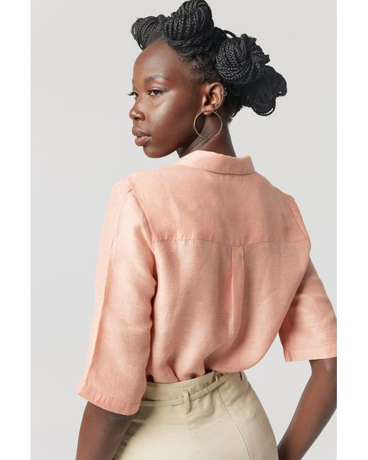 Why Mary Pink Neutrals Linen Viscose Classic Shirt Mellow Rose