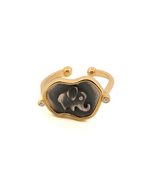 Ebru Jewelry Metallic Lucky Elephant Sterling Adjustable Signet Ring