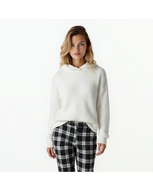 Haris Cotton White Wool Knit Hoodie Ecru