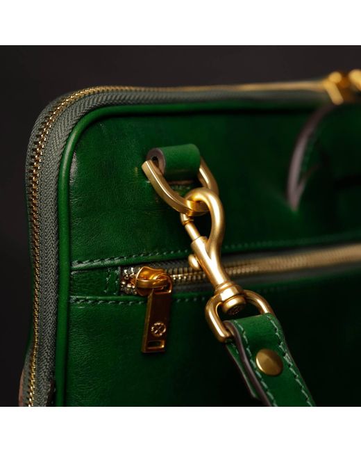 Time Resistance Green Leather Briefcase Laptop Bag for men