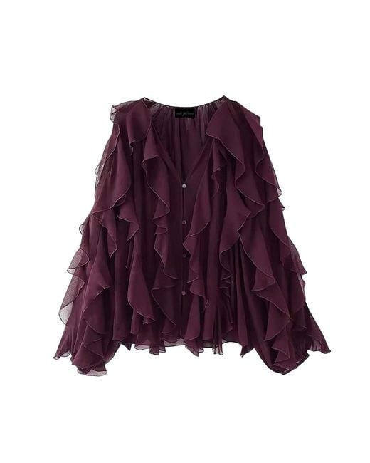 Chanel Joan Elkayam Purple Ruffled Chiffon Blouse