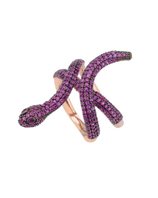 Latelita London Purple Serpentina Snake Cocktail Ring Rosegold Ruby Cz