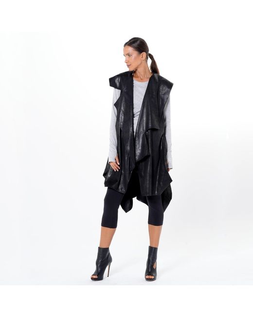 Metamorph Black Neutrals Asymmetric Faux Suede Vest