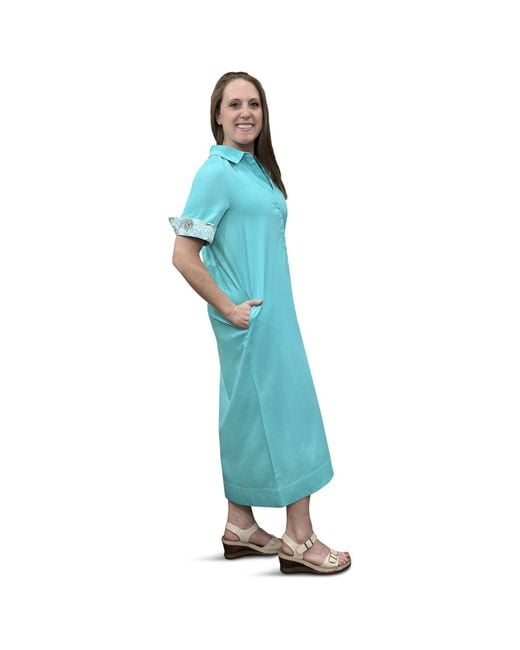 Perlavera Blue Conty Aqua Satin With Printed Combo Short Sleeve Length Missy Fit Maxi Dress
