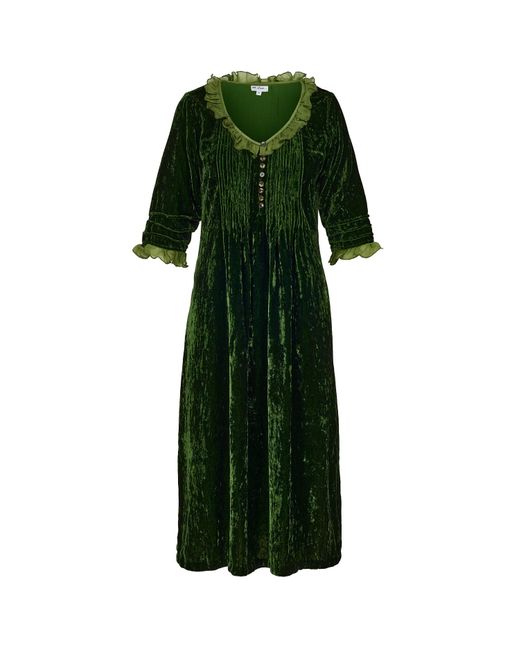At Last Green Silk Velvet Karen Dress In Forest