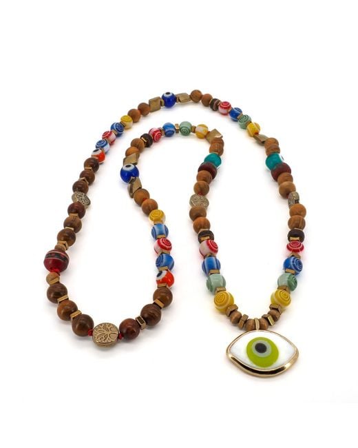 Ebru Jewelry Metallic Evil Eye Pendant Colorful Beaded Good Vibes Necklace