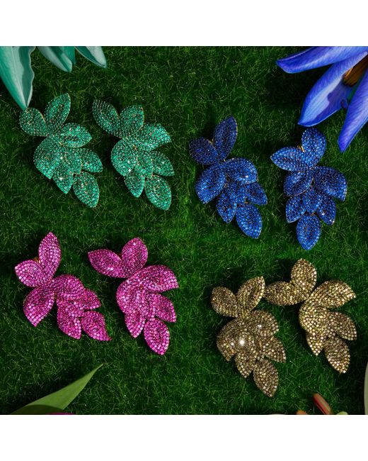 Latelita London Green Petal Cascading Flower Earrings Emerald