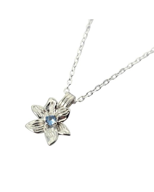 Harfi Metallic Aquamarine March Birthstone Daffodil Birthflower Sterling Charm Necklace