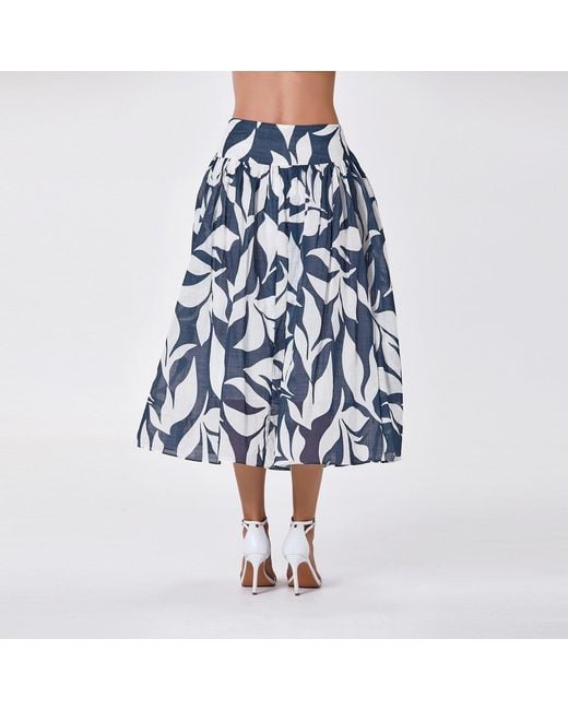 Smart and Joy Green Midi Cotton Skirt With Leaf Print