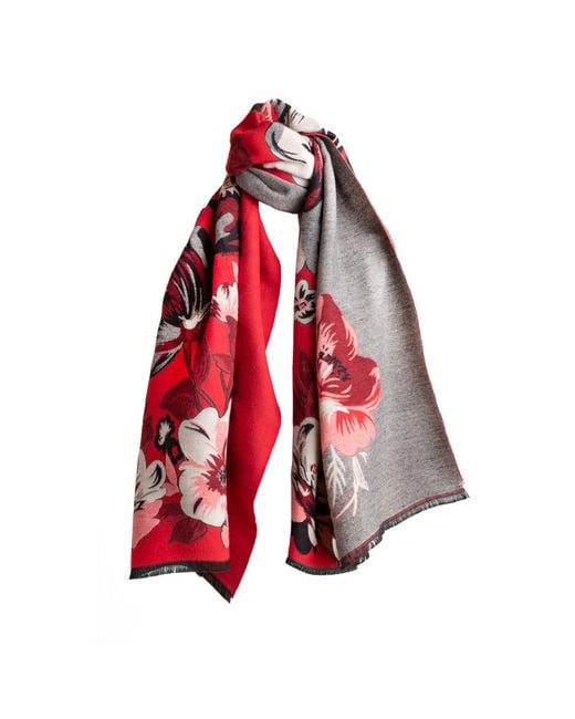 Saachi Red Flower Bloom Reversible Scarf