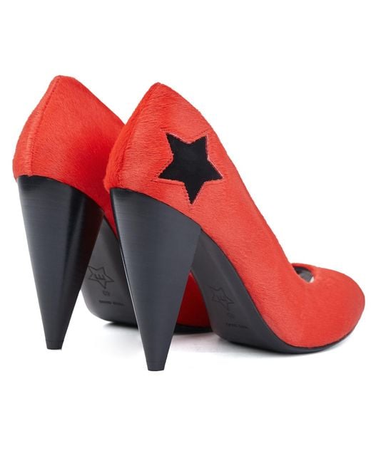 Rosamund Muir London Red India Flaming Calf Hair With Star Heels