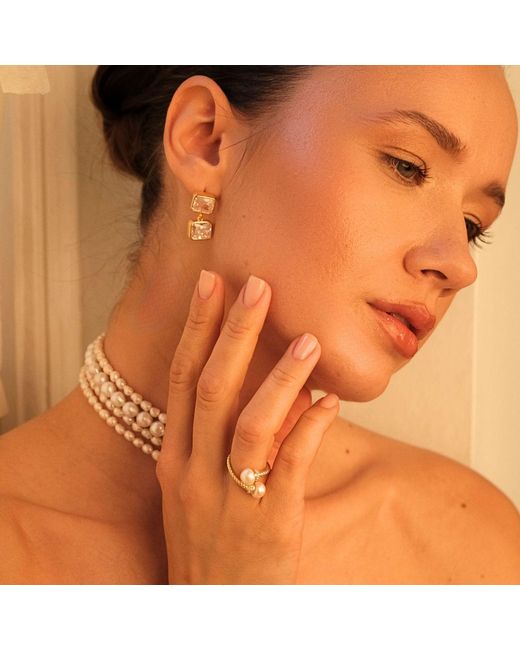 LINYA JEWELLERY Metallic Double Crystal Stone Dangle Earrings
