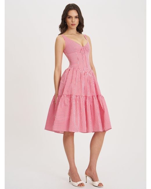 Miss Circle New York Pink Oceana Candy Stripe Drop Waist Midi Dress