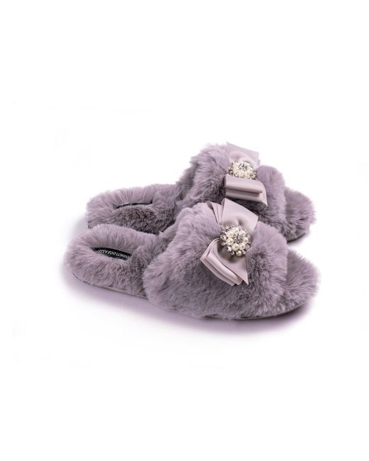 Pretty You London Purple Anya Slider Slipper With Diamante In Mink