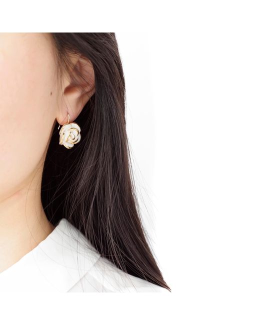 POPORCELAIN Metallic Golden White Cloud Rose Hook Earrings