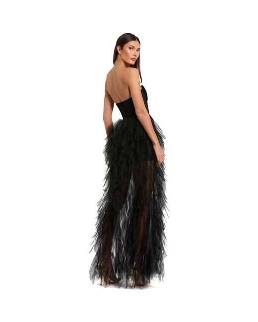 Mac Duggal Black Strapless Bustier Gown With Spiral Ruffles