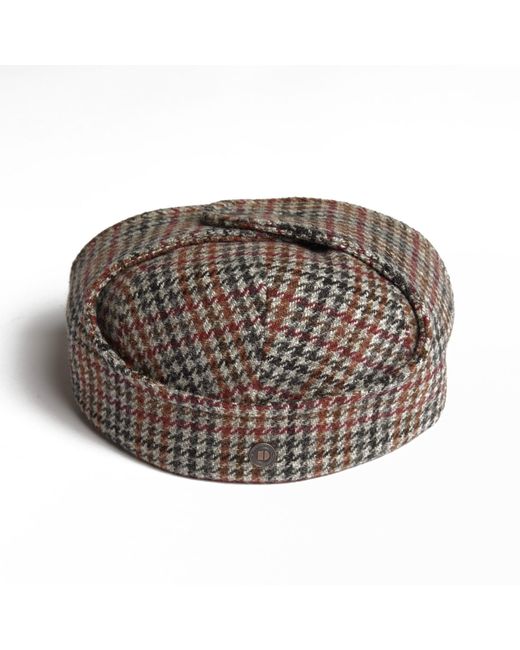 Dasmarca Hats Brown Logan Saddle Tweed Wool Checks Italian Cap With Earflaps Trapper for men
