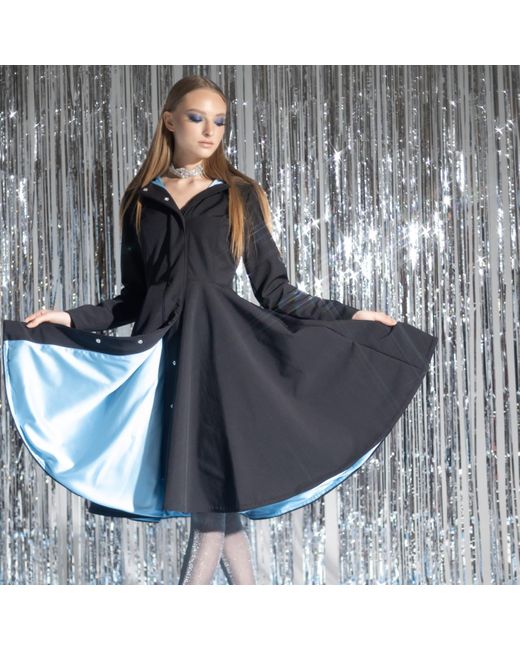 RainSisters Black Coat With Sapphire Blue Lining: Sapphire