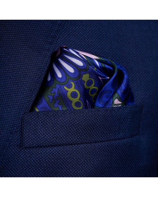 Otway & Orford Blue 'Kaleidoscope' Paisley Silk Pocket Square for men