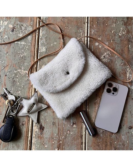 Owen Barry Brown Sheepskin Crossbody Bag Cream
