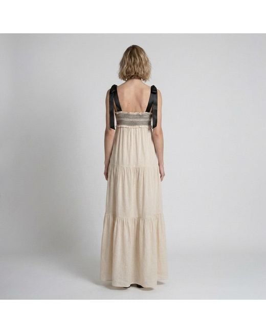 Modenaire Natural Neutrals Lace Trim Maxi Dress Smocked Form