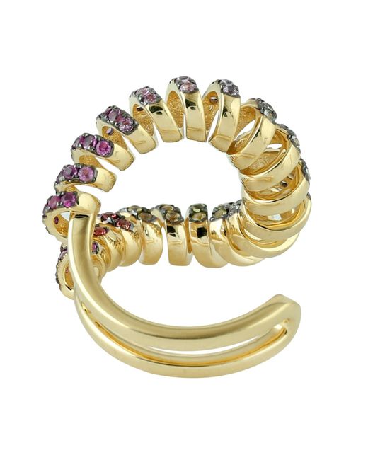 Artisan Metallic 18k Yellow In Real Spiral Multi Sapphire Gemstone Between The Finger Ring