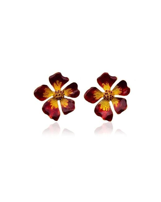 Milou Jewelry Red & Yellow Wild Rose Flower Earrings