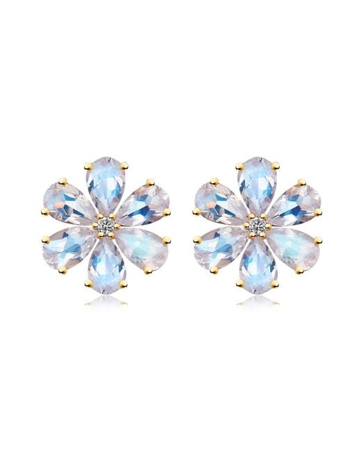 Kai Fine Jewelry Blue Solid Natural Moonstone & Diamond Flora Earrings