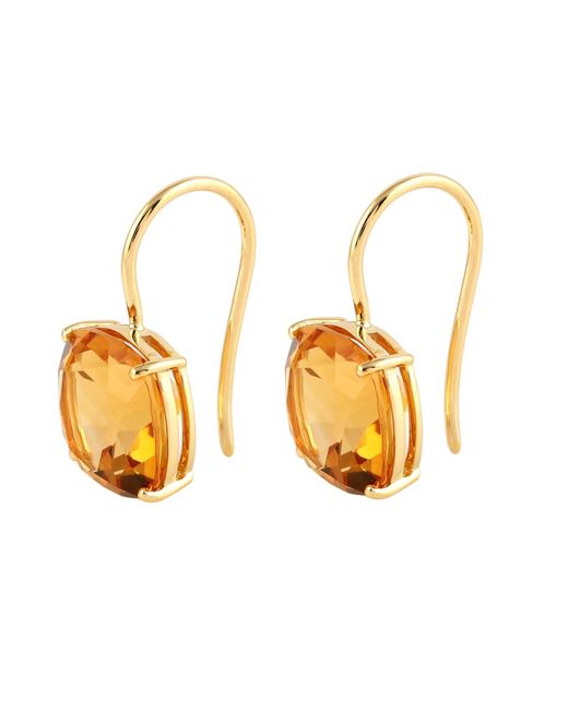 Artisan Metallic Yellow Gold Citrine Stud Earrings Handmade Jewelry