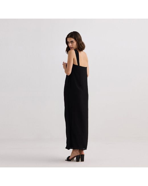 REISTOR Black Twilight Twist Strappy Maxi Crepe Dress