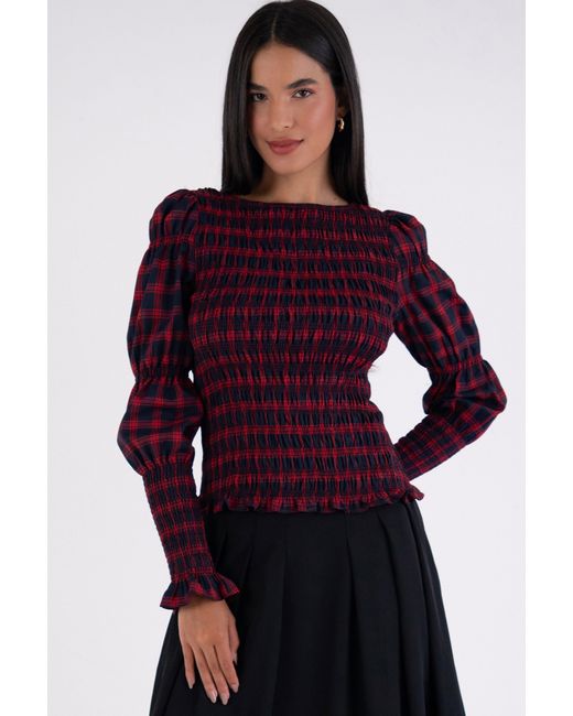 Amy Lynn Purple Iris Pure Cotton Plaid Smocked Top