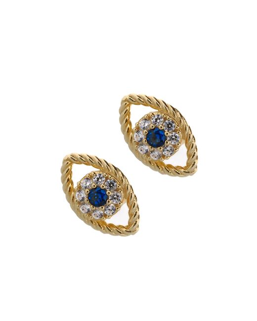 Ebru Jewelry Metallic Gold Vermeil & Diamond Blue Sapphire Evil Eye Stud Earrings
