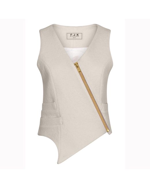 F.j.k by Farah Kadhimi Natural Angelina The Ivory Asymmetric Waistcoat With Golden Zip