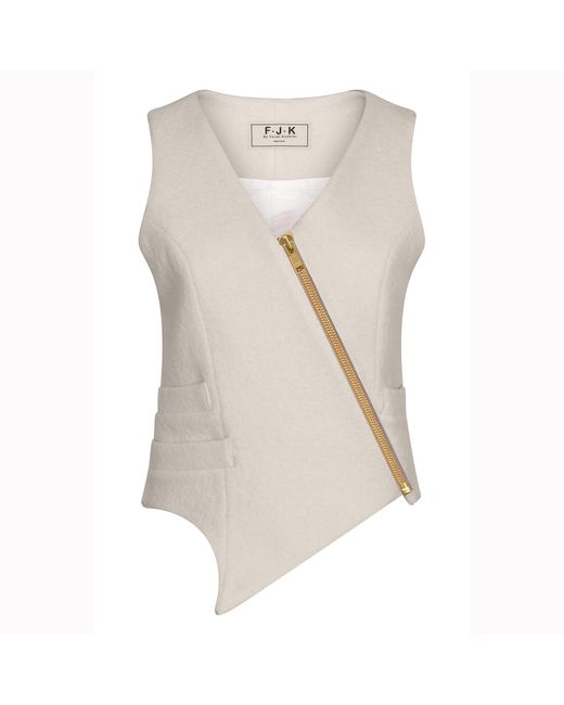 F.j.k by Farah Kadhimi Natural Angelina The Ivory Asymmetric Waistcoat With Golden Zip
