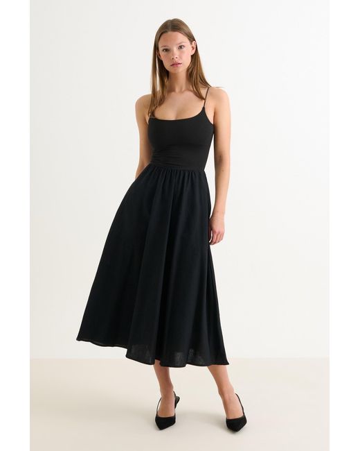 Louche Blue Soumia Jersey Bodice And Recycled Cotton Skirt Midaxi Dress