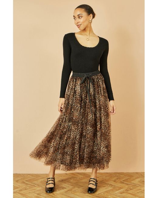 Yumi' Brown Leopard Mesh Tulle Skirt