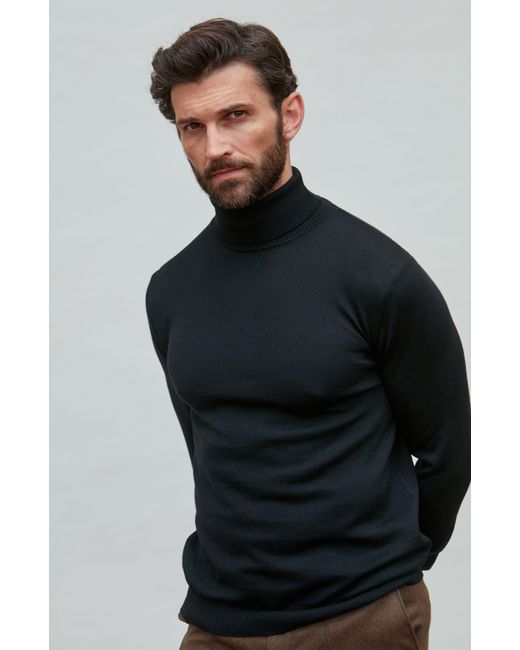 Paul James Knitwear Black Extra Fine Merino Wool Westonn Roll Neck Jumper for men