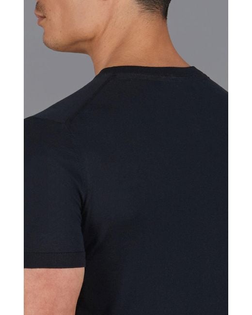 Paul James Knitwear Black Superfine Mercerised Cotton Adriano V Neck Knitted T-Shirt for men
