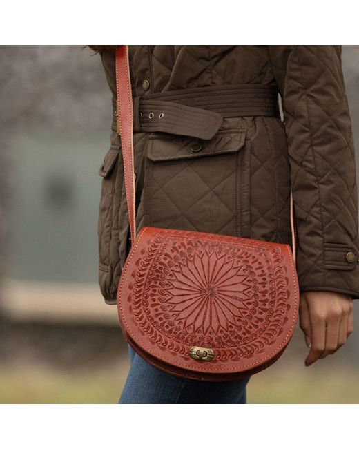 Berber Leather Orange Neutrals The Temara Embossed Saddle Bag