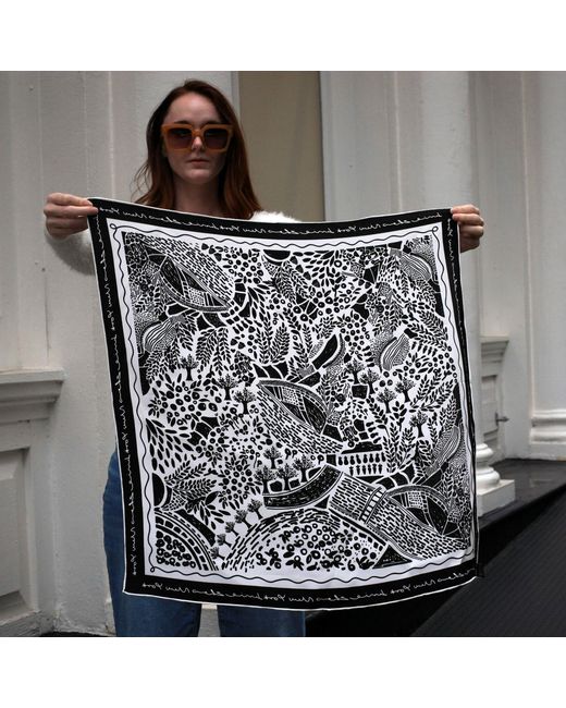 Jessie Zhao New York Black Double Sided Silk Scarf Of Garden