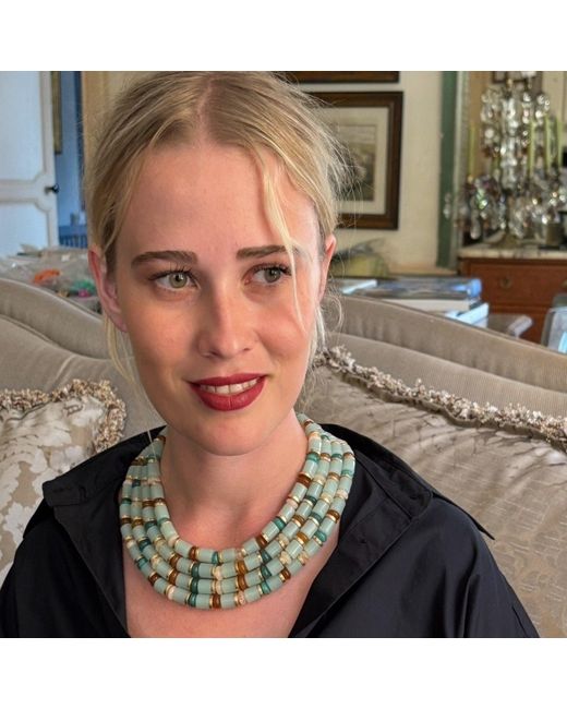 Michael Nash Jewelry Green Neutrals Zita Four Strand Multi Color Jade Resin Necklace