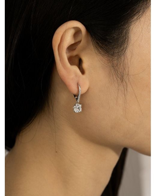 Diamonbliss White Embellished With Swarovski Plated Leverback Asscher Cut Earrings, Three And Half Carats