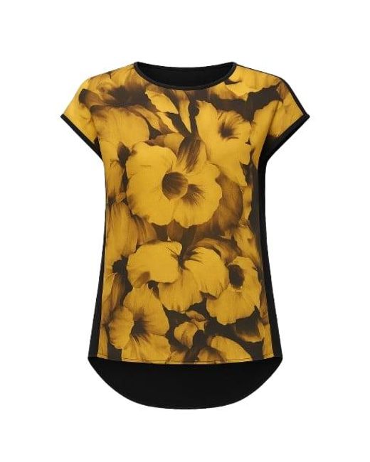 Conquista Yellow Sleeveless Print Top With Rounded Neckline