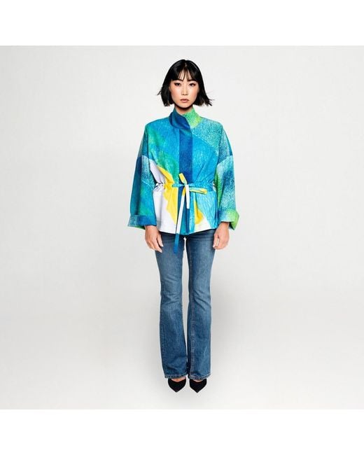 Maxjenny Blue Square Boxy Jacket Print Turquise