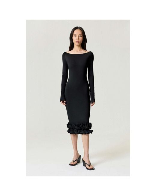 Nocturne Black Jersey Maxi Dress With Ruffle Detail